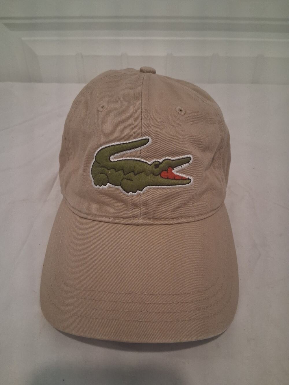 Lacoste Big Croc Gabardine Cap Beige Khaki Strapback Dad Hat Adjustable OSFM